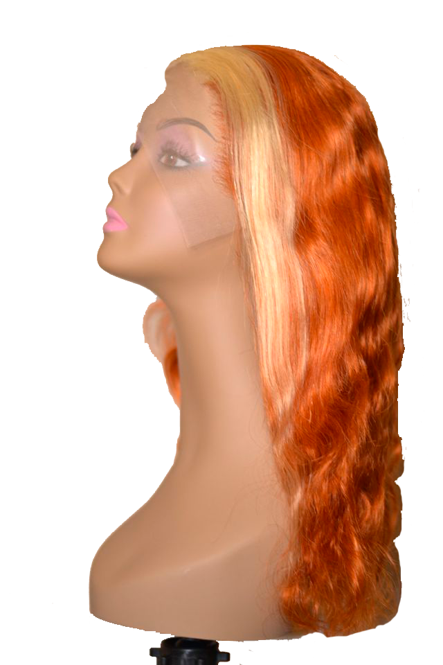 Orange body wave front lace wig