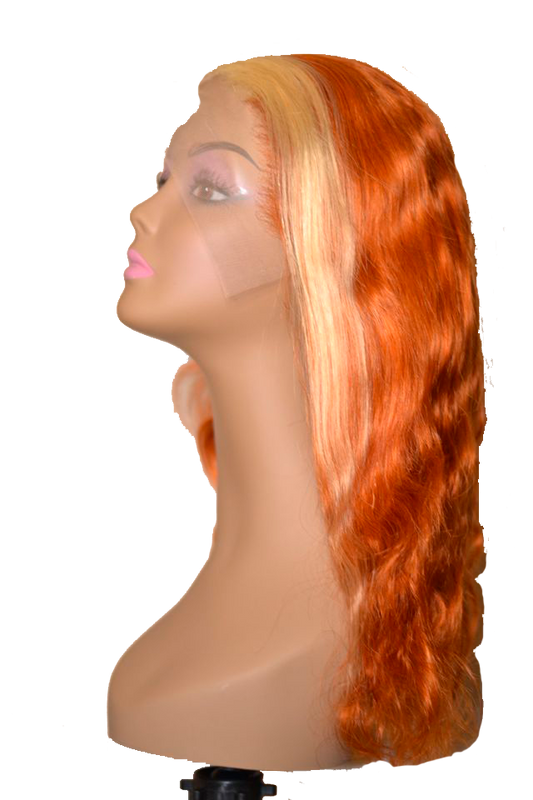 Orange body wave front lace wig
