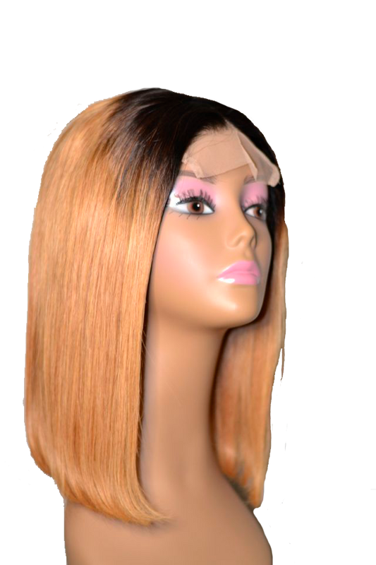 Trendy bi-color root black ends blond straight full lace wig
